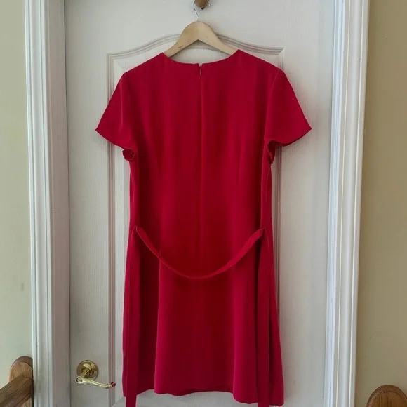 J Crew Dress J Crew Red A-line Dress with Belt Size 14 - Picture 2 of 7